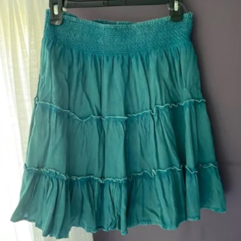 Elegant Teal Ruffled Skater Skirt